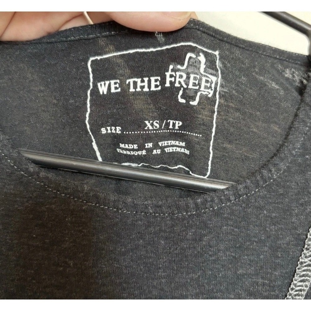 We The Free People Cold Shoulder Top Black Linen Blend Contrast Stitch XS - Picture 6 of 11